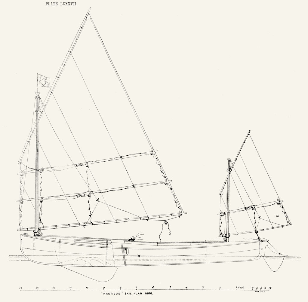 YACHTS. 'Nautilus(1886)Sail Plan 1891 old antique vintage print picture