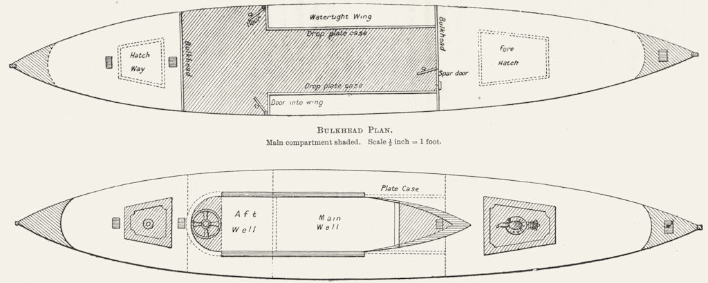 BOATS. 'Nautilus, Accommodation, Bulkhead, Deck Plan 1891 old antique print
