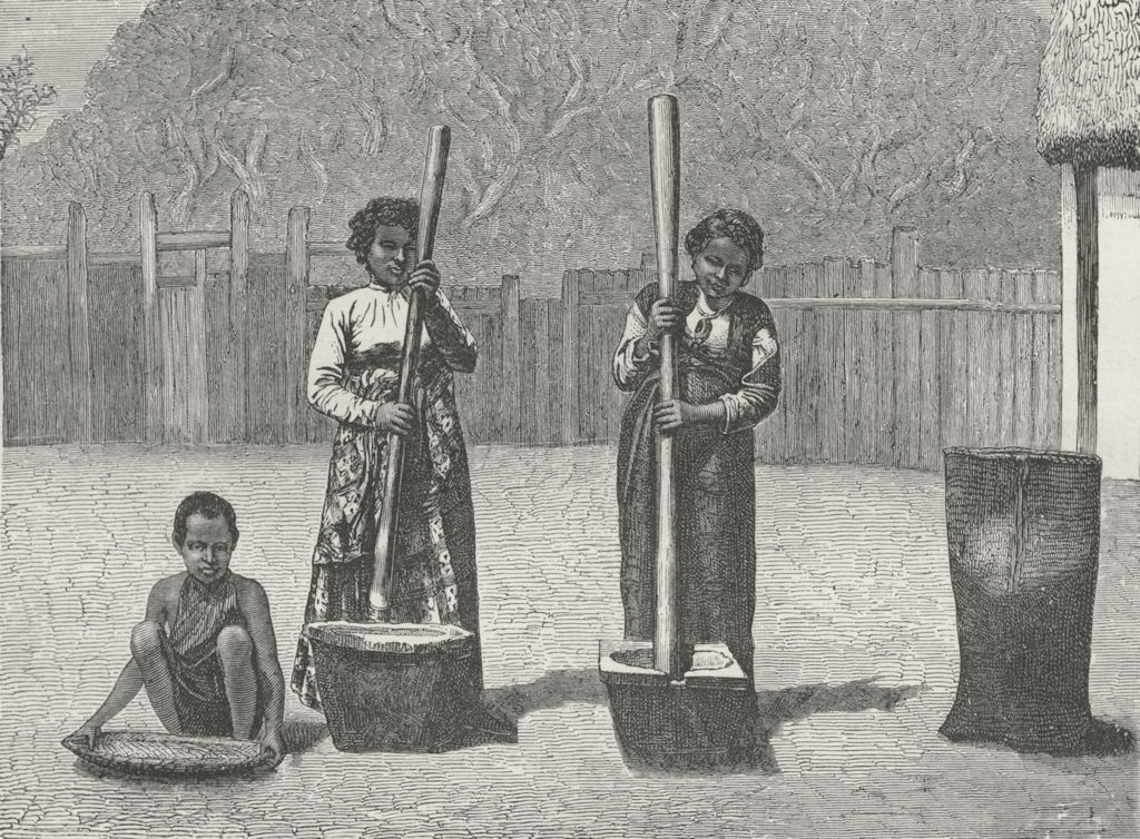 MADAGASCAR. Rice-Pounding 1880 old antique vintage print picture
