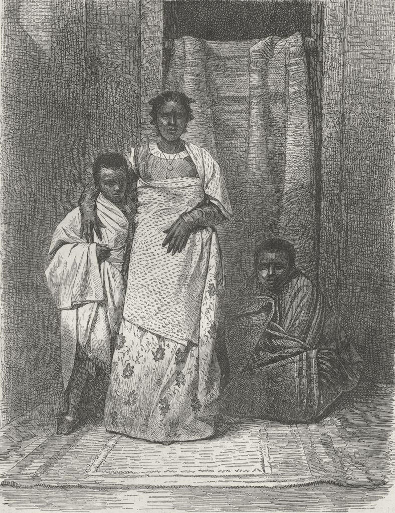MADAGASCAR. Madegasse woman & her children 1880 old antique print picture