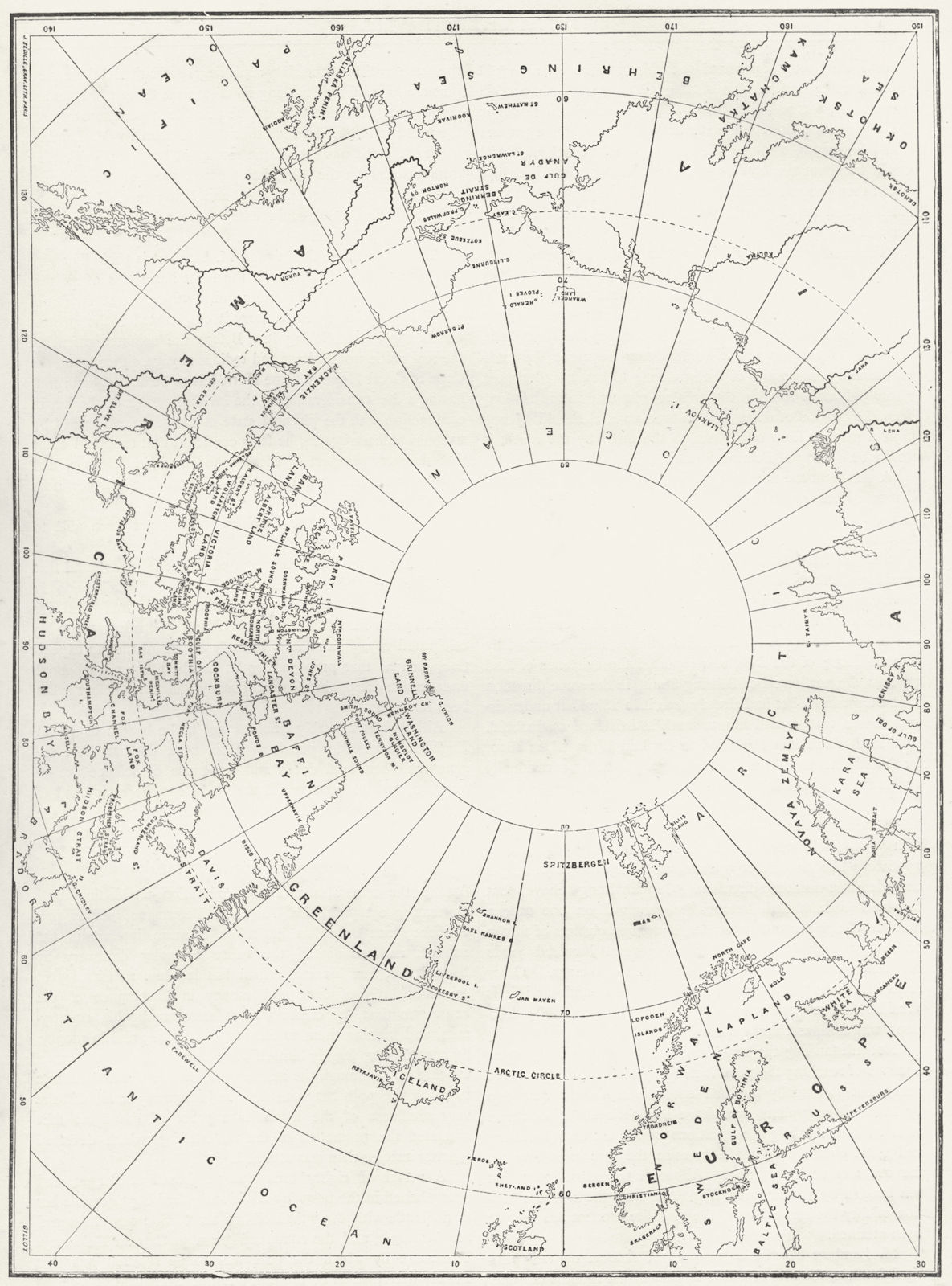 NORTH POLAR REGIONS. Map 1880 old antique vintage plan chart
