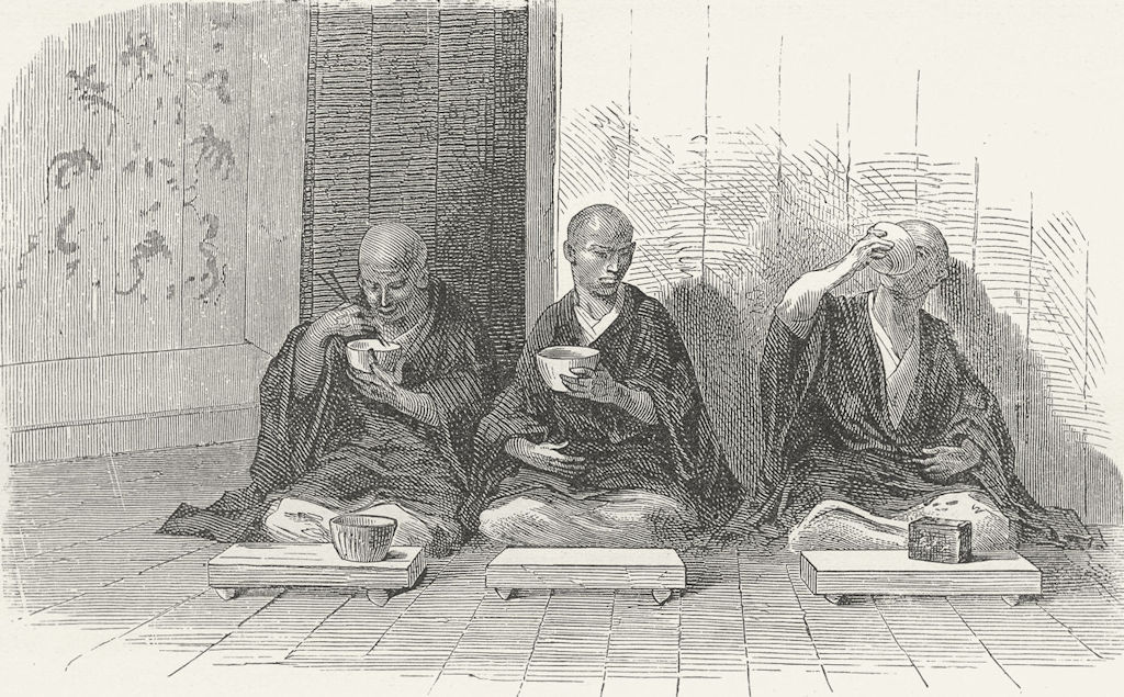 JAPAN. Refectory of Buddhist Monastery 1880 old antique vintage print picture