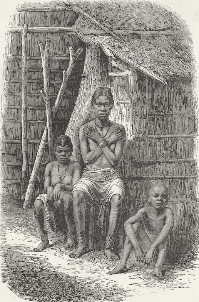 GABON. Bakalai woman & children 1880 old antique vintage print picture