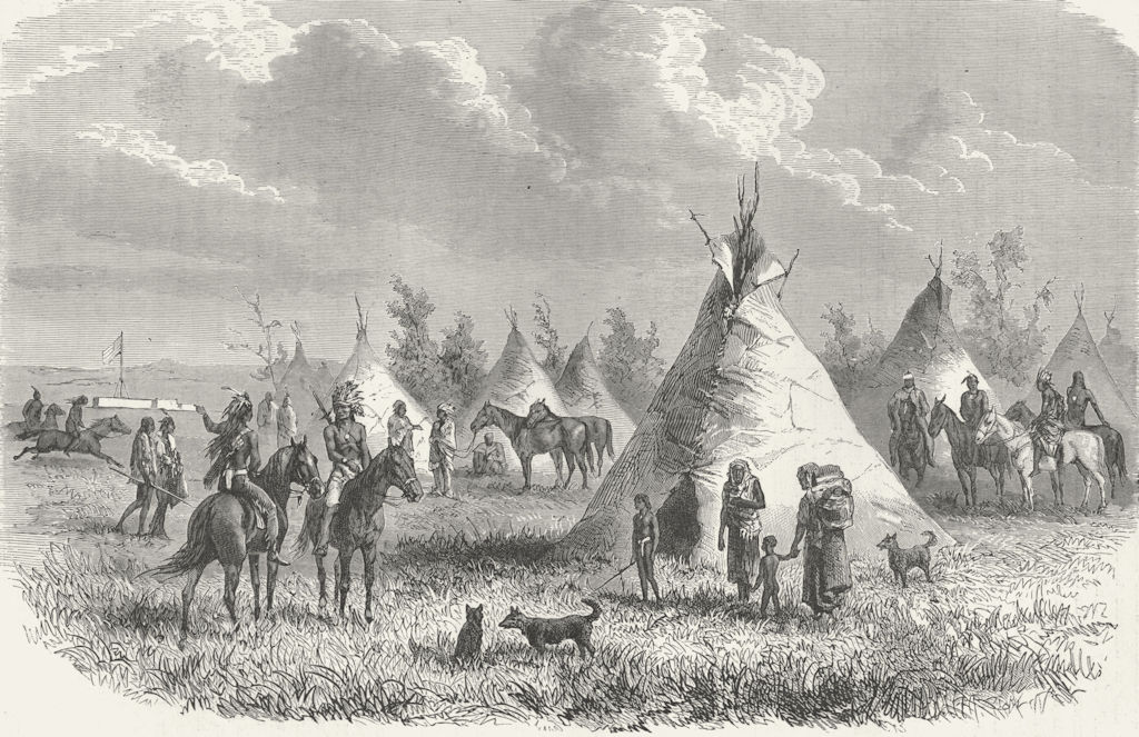 USA. Sioux village near Fort Laramie 1880 old antique vintage print picture