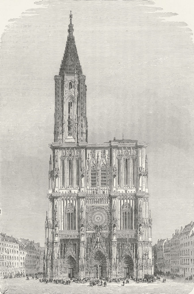 Associate Product FRANCE. Strasbourg Cathedral-Facade, Towers, spire 1880 old antique print