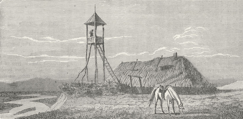 UKRAINE. Caucasus. Cossack Watch-tower 1880 old antique vintage print picture