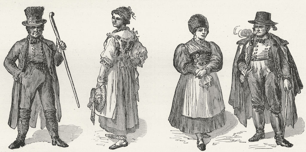 GERMANY. Bavarians & Bavarian costumes 1880 old antique vintage print picture