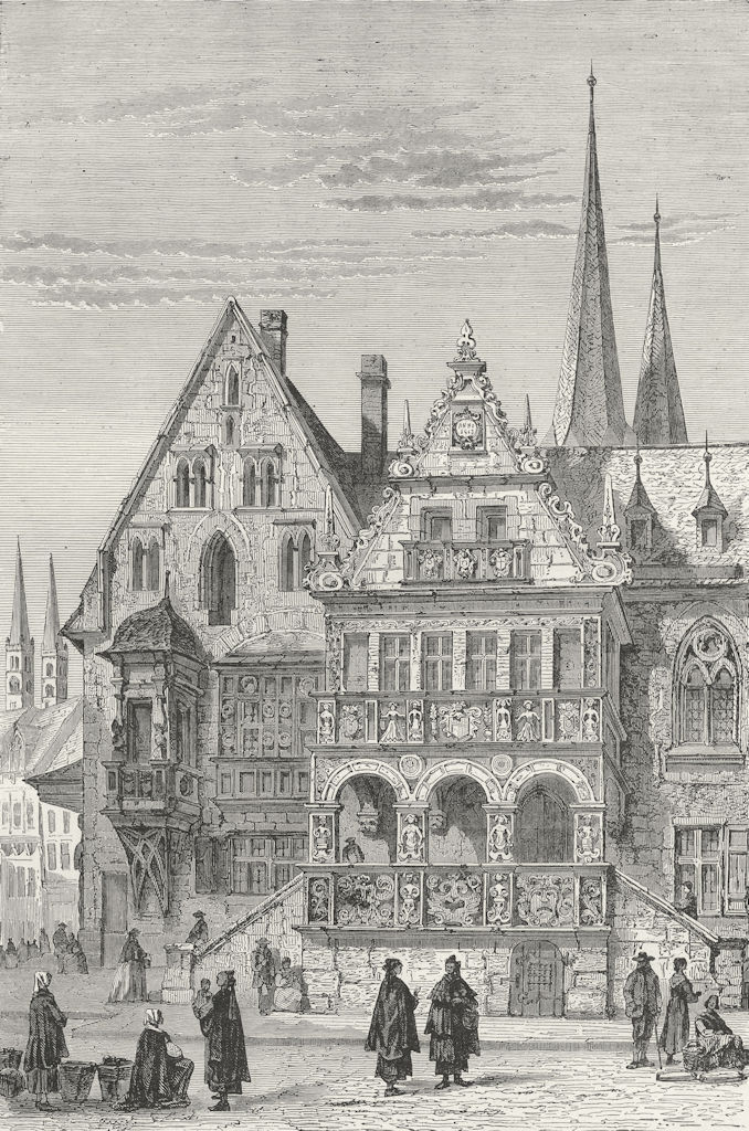 GERMANY. Town Hall, Halberstadt 1880 old antique vintage print picture