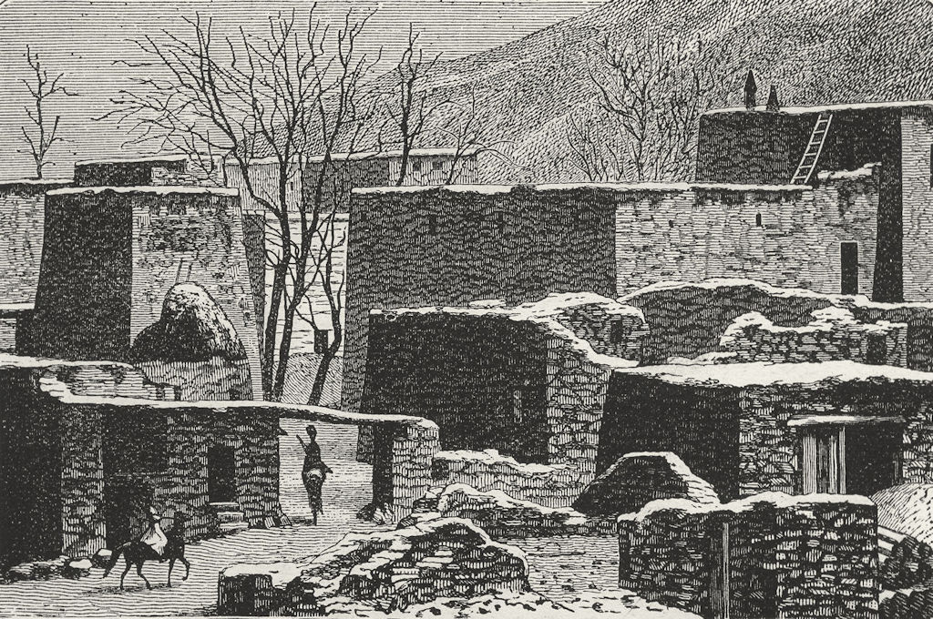 EURASIA. Caucasus. Caucasian Village in winter 1880 old antique print picture