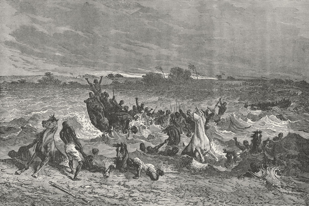 MALI. Ahmadou's army crossing Niger 1880 old antique vintage print picture