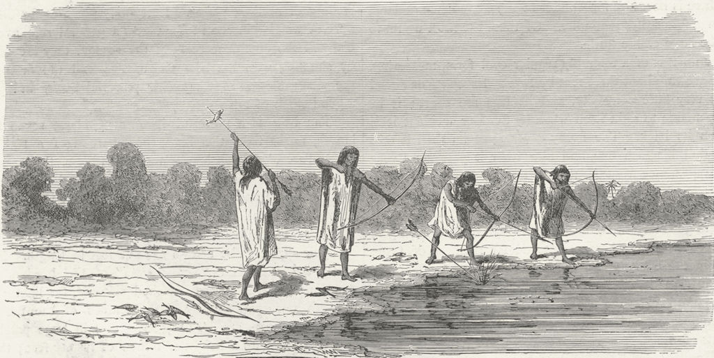 BRAZIL. Indians shooting fish 1880 old antique vintage print picture