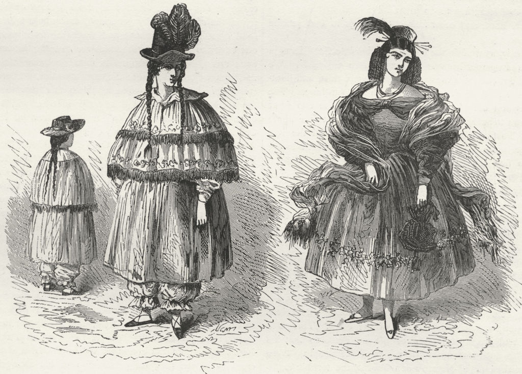 PERU. Riding, full-dress costume, Peruvian Ladies 1880 old antique print