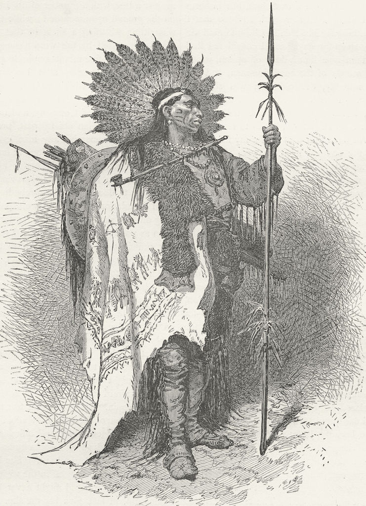 Associate Product USA. North-American Indians. chief in full war dress 1880 old antique print