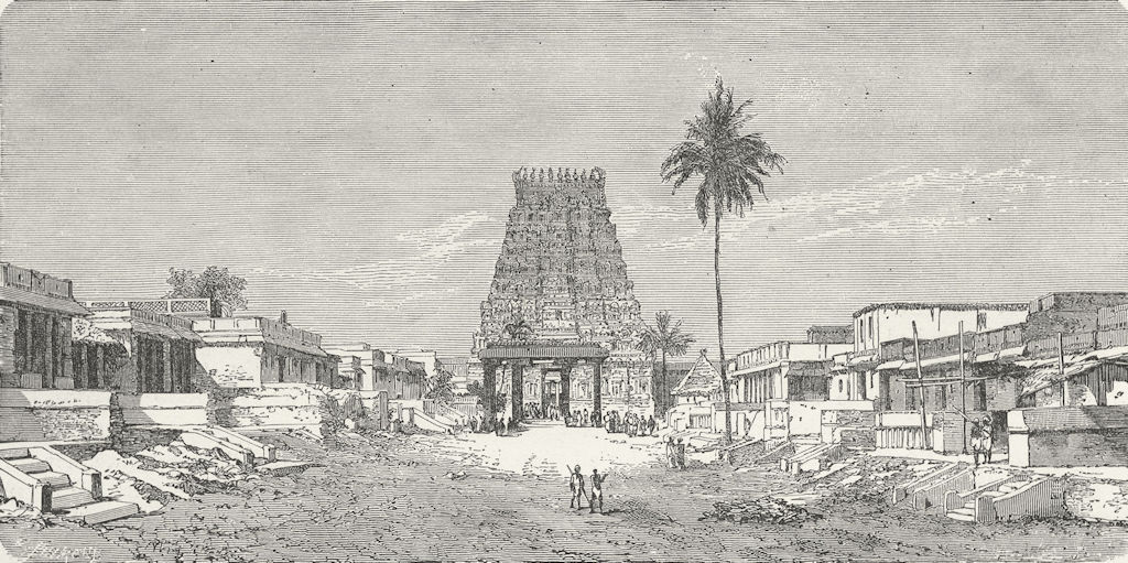 Associate Product INDIA. Temples. Entry to Pagoda of Kanchipuram 1880 old antique print picture