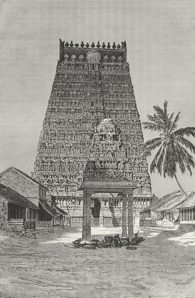 INDIA. Temples. Chief Gopuram of Combaconum 1880 old antique print picture