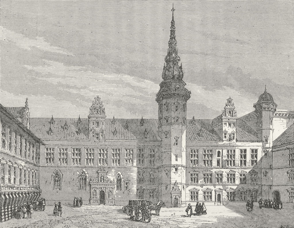 DENMARK. Danish Chateau 1880 old antique vintage print picture
