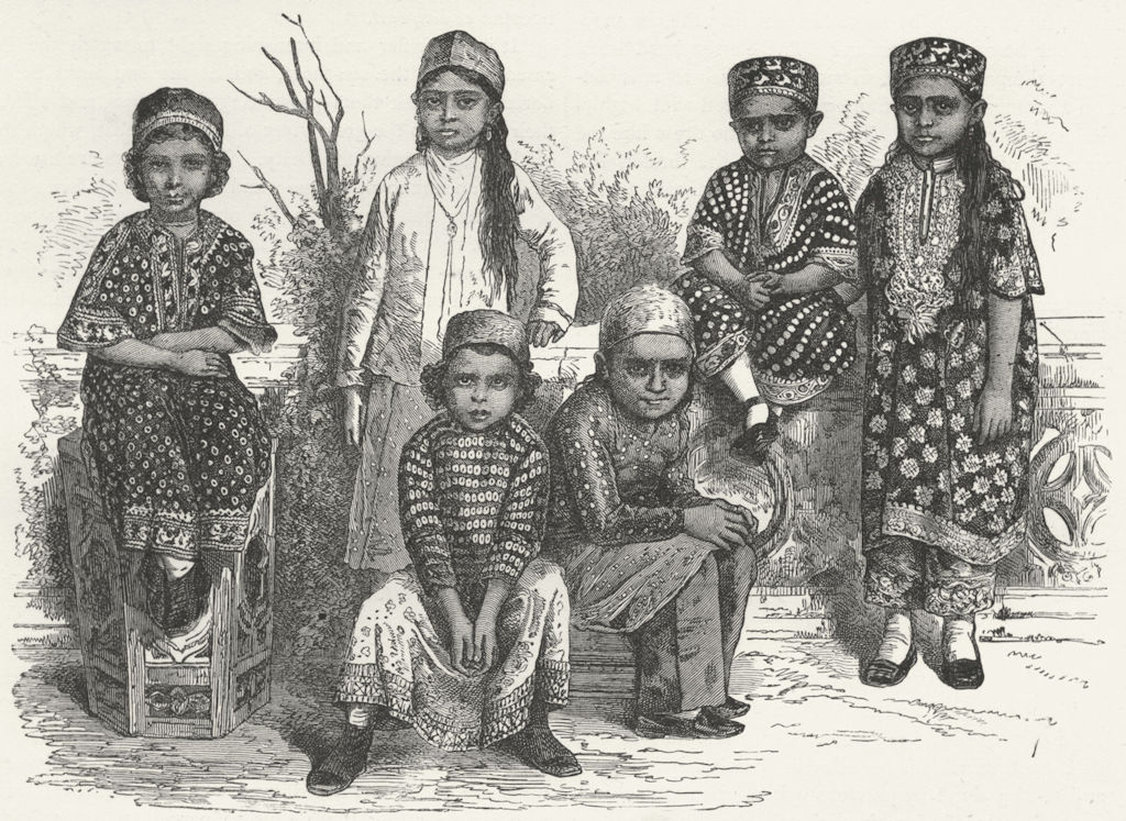 INDIA. Mumbai & Malabar Coast. Parsee Children  1880 old antique print picture