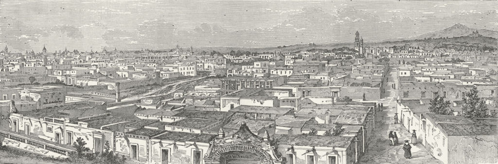 MEXICO. Puebla De Los Angeles- 1880 old antique vintage print picture