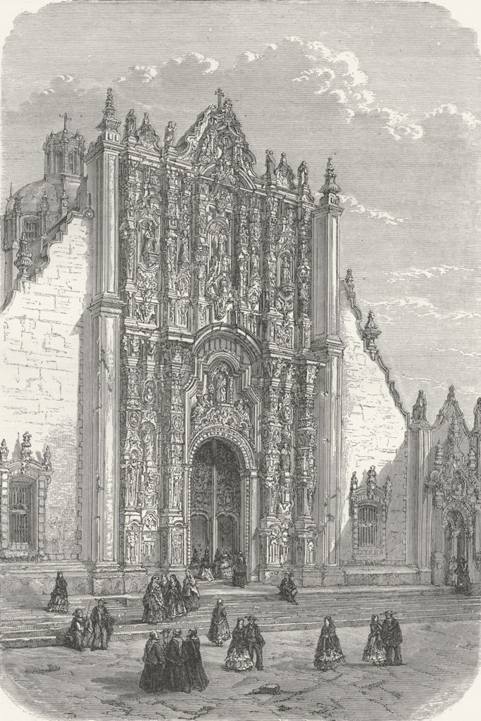 MEXICO. Entry to Cathedral  1880 old antique vintage print picture