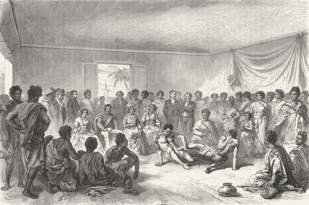 MADAGASCAR. Wrestling match before Ct of Tananarivo 1880 old antique print