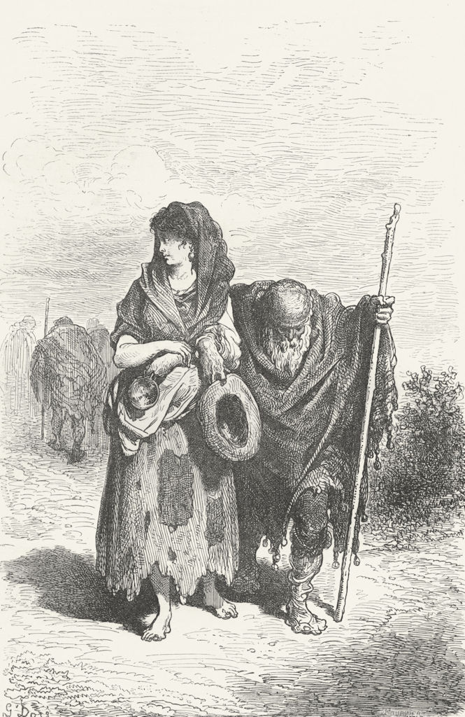 SPAIN. Andalusia. Andalusian beggar & daughter 1880 old antique print picture