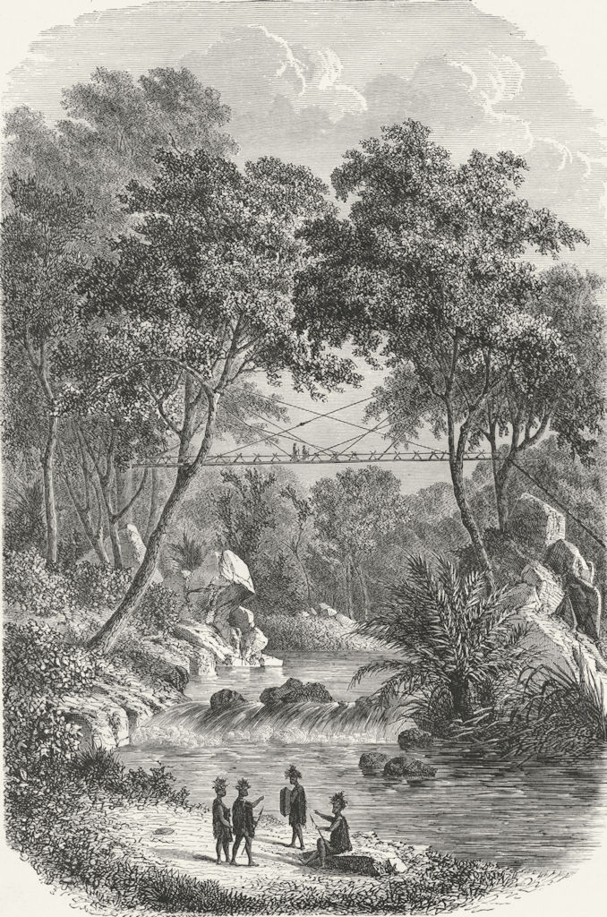 Associate Product BRIDGES. Borneo. Bamboo Bridge of West Dyaks 1880 old antique print picture