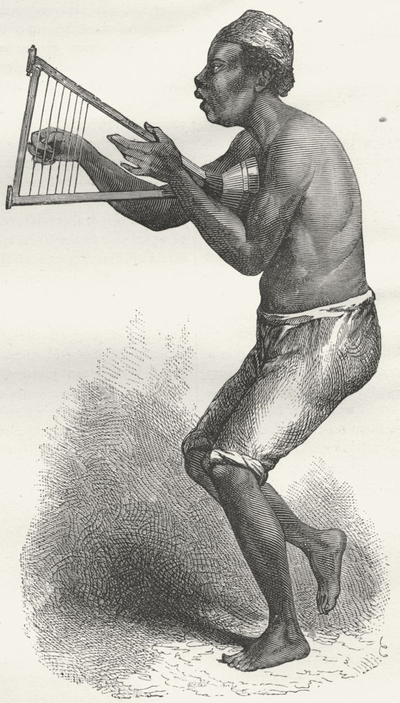 BENIN. Kan-gro Kenikbah, or Harpist 1880 old antique vintage print picture