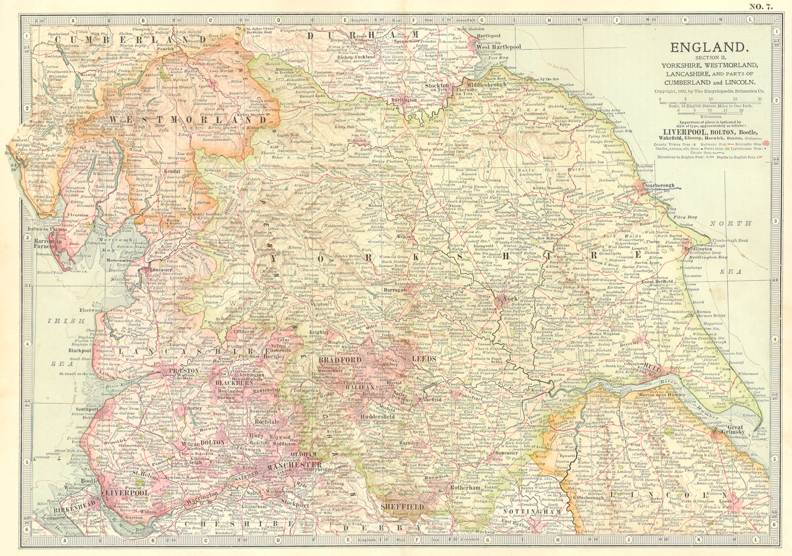 ENGLAND NORTH. Yorks, Westmorland, Lancs, Cumbria, Lincs 1903 old antique map