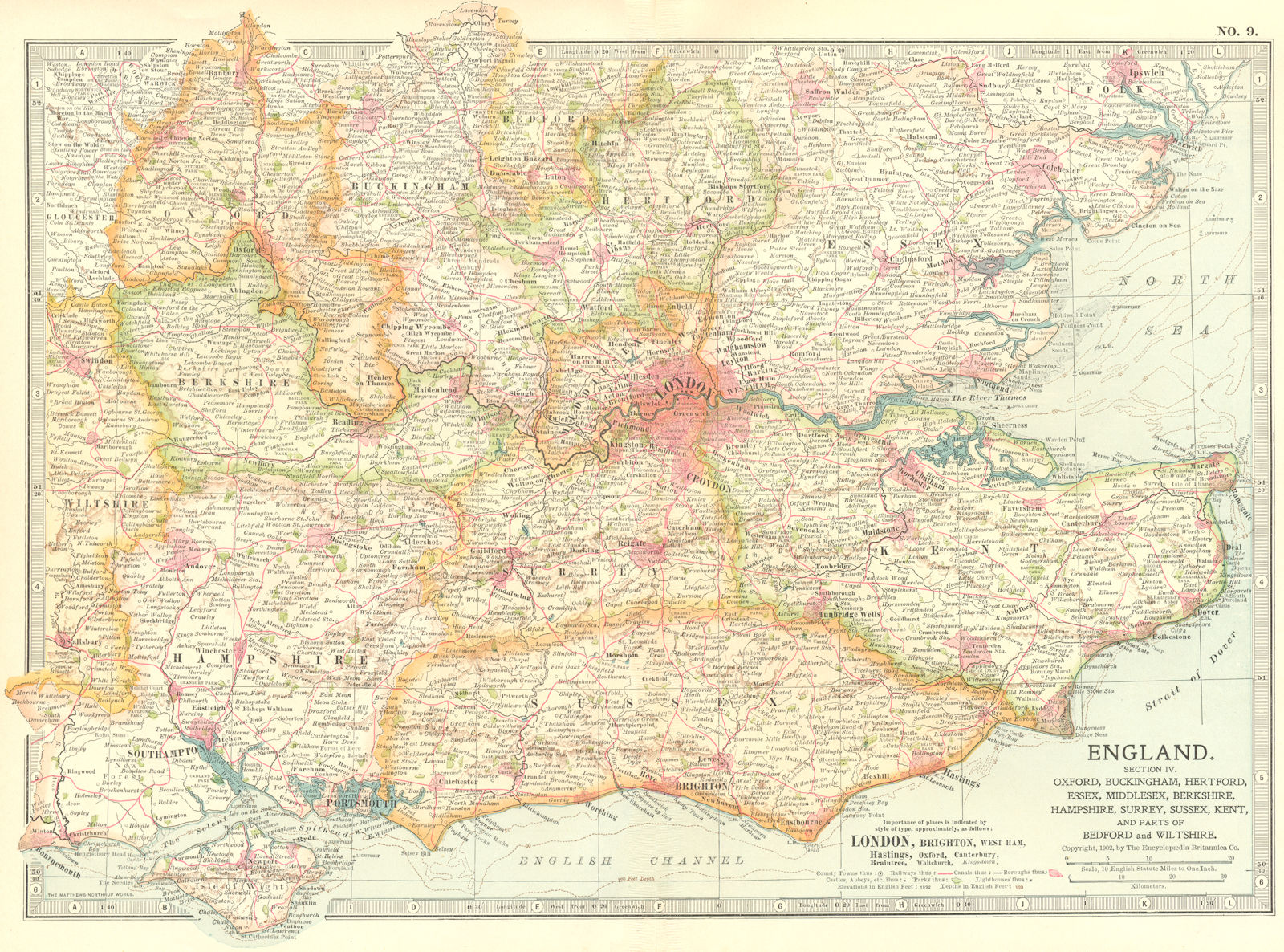 SOUTH EAST ENGLAND. Kent Sussex Essex Surrey Hants Berks Bucks Middx 1903 map
