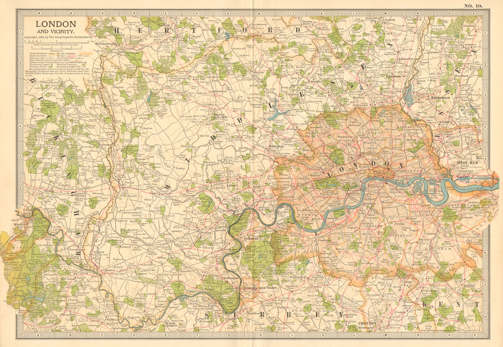 Associate Product LONDON & VICINITY.Thames valley. Middlesex Surrey Buckinghamshire 1903 old map