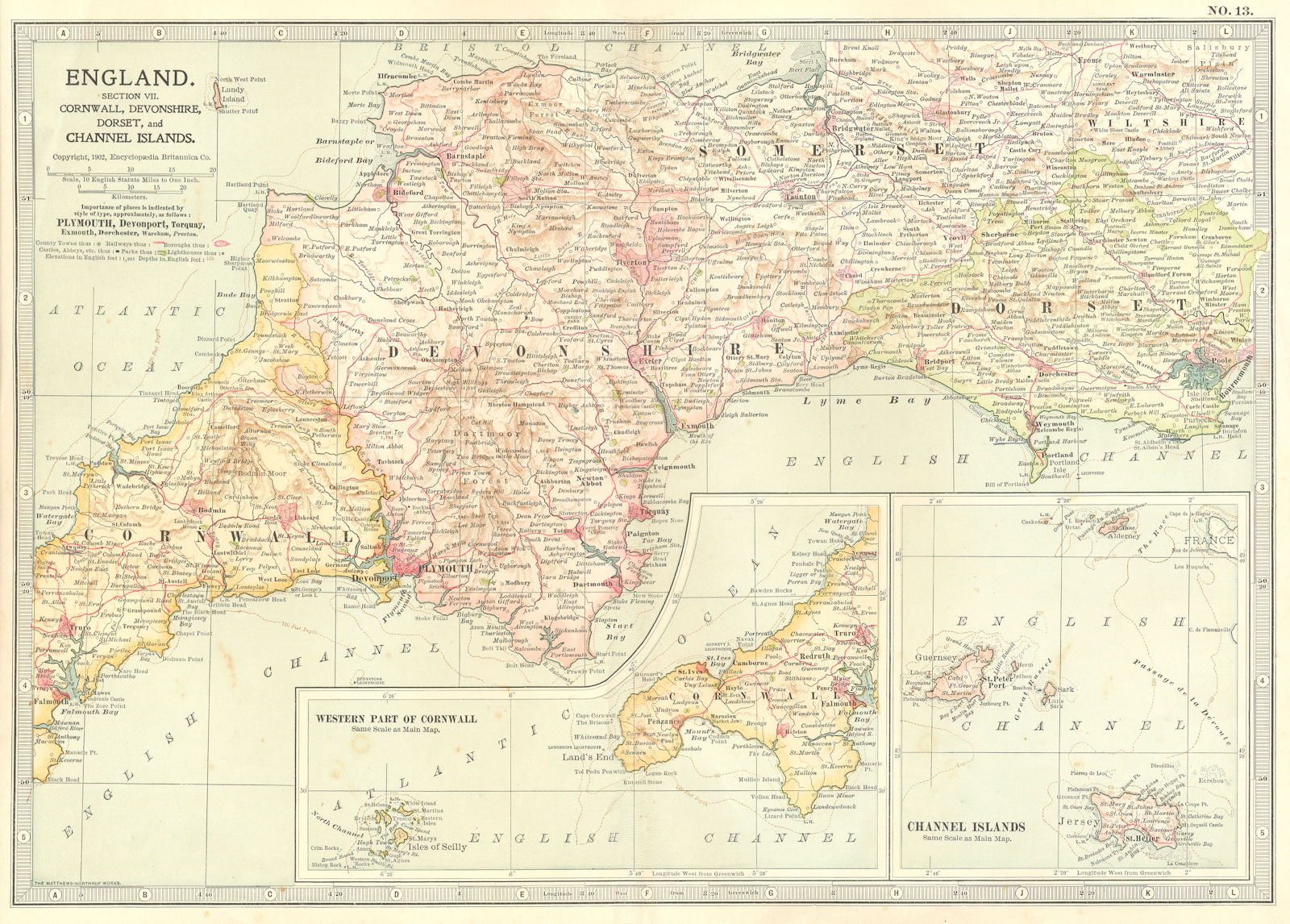 SOUTH WEST ENGLAND. Cornwall Devon Dorset Somerset Channel Islands 1903 map
