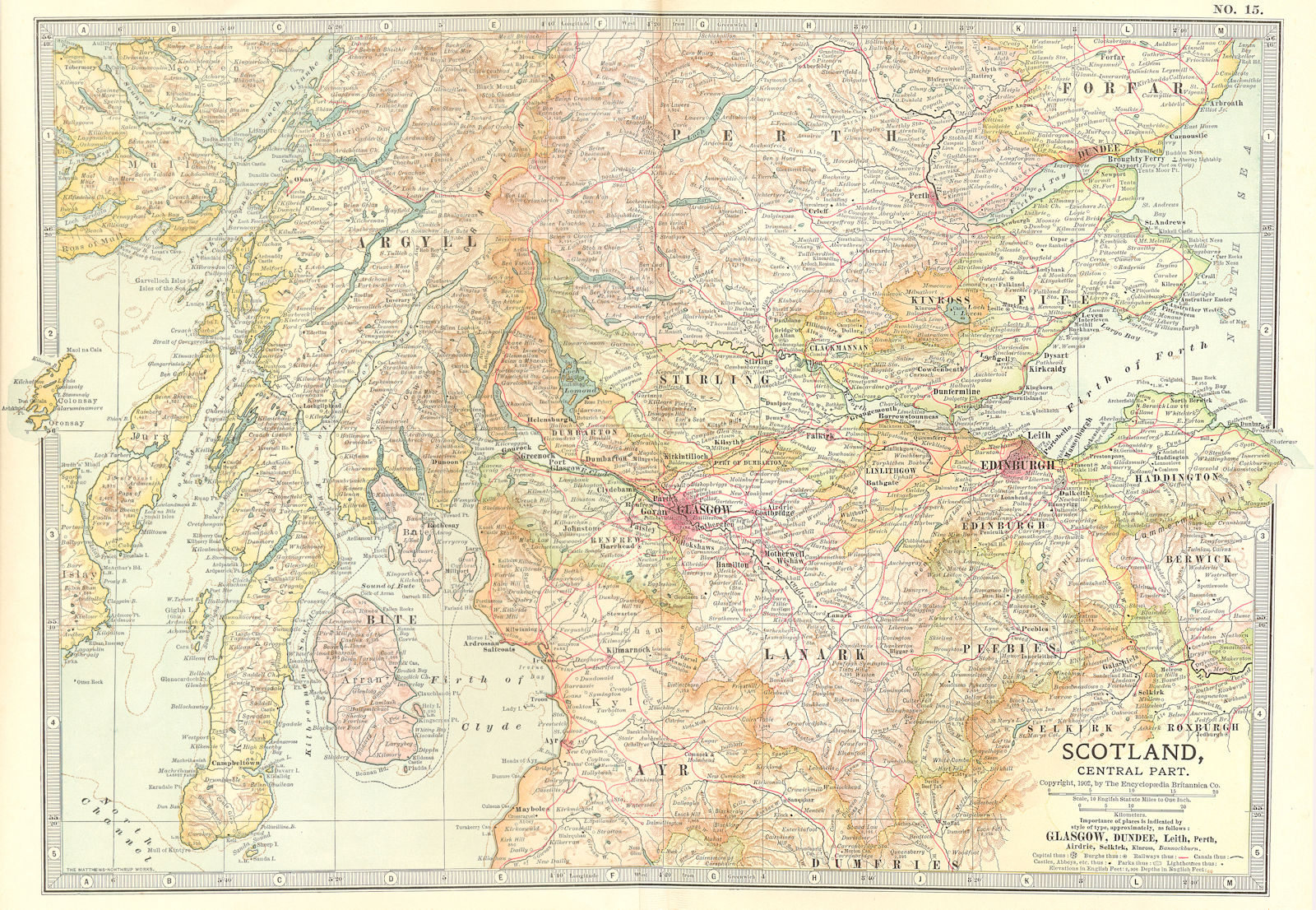 SCOTLAND CENTRAL. Lanark Peebles Stirling Perth Argyll Ayr Fife 1903 old map