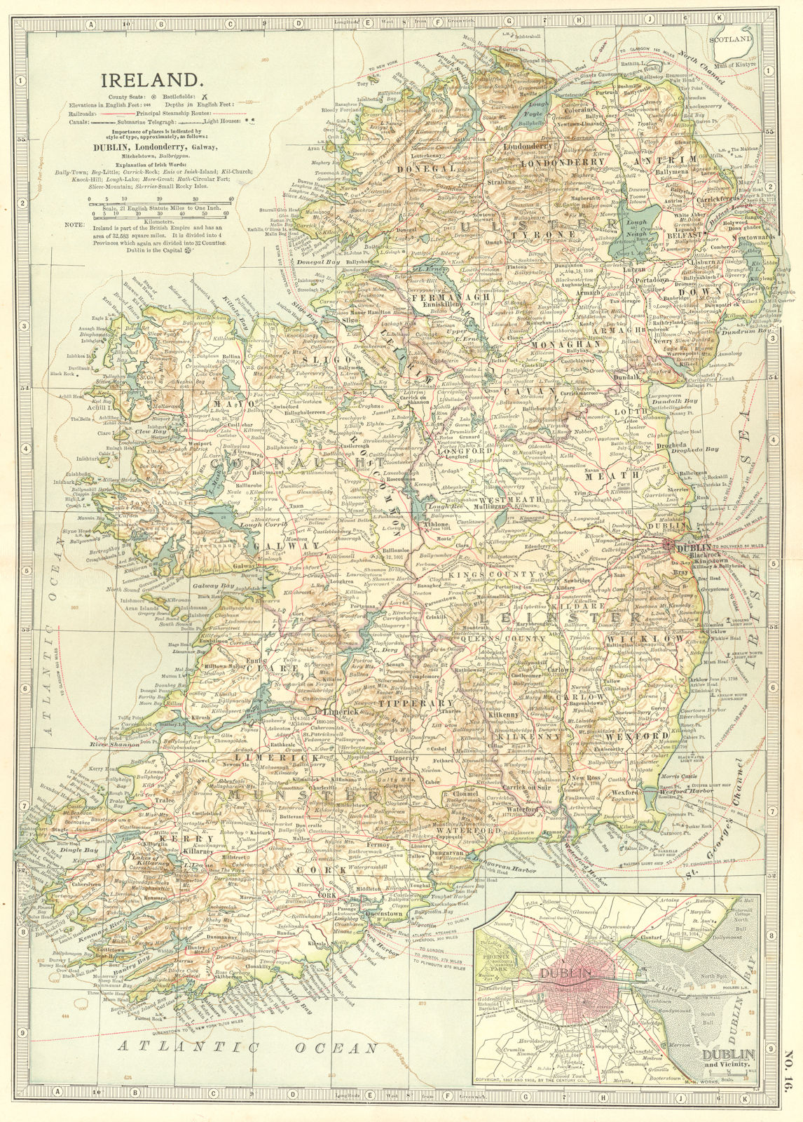 Associate Product IRELAND.w/ Williamite/Confederate wars Irish Rebellion battles/dates 1903 map