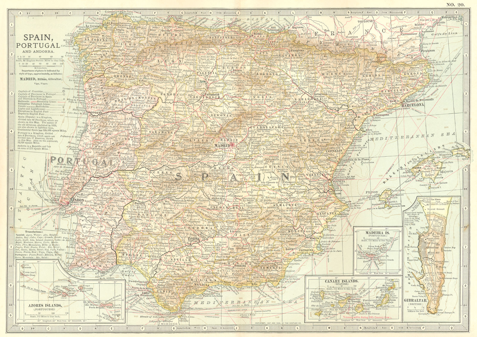 IBERIA. Spain, Portugal; Azores, Canary, Balearic; Madeira; Gibraltar 1903 map