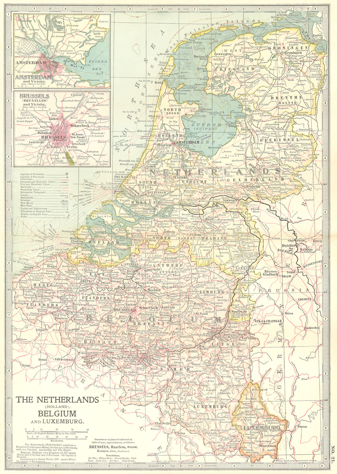 NETHERLANDS BELGIUM LUX.Amsterdam Brussels.Shows battlefields/dates 1903 map