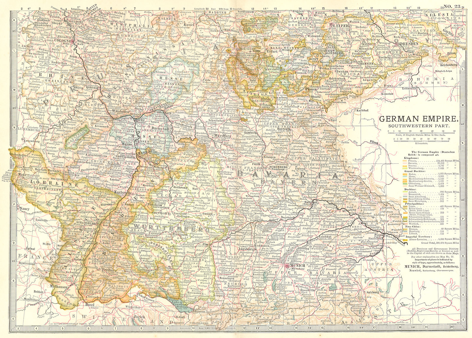 GERMANY SW. Bavaria Baden Wurttemberg &c.Shows key battlefields/dates 1903 map