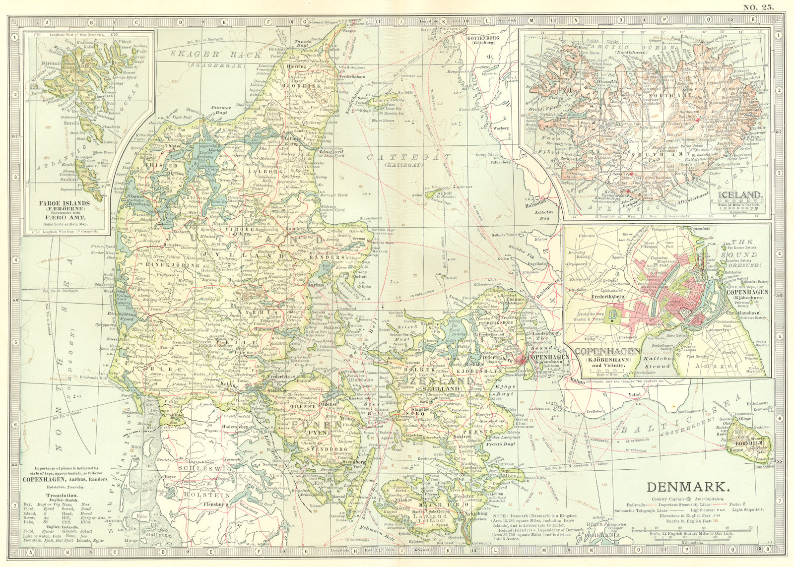 DENMARK ICELAND.Bornholm Copenhagen.Shows Schleswig wars battlefields 1903 map