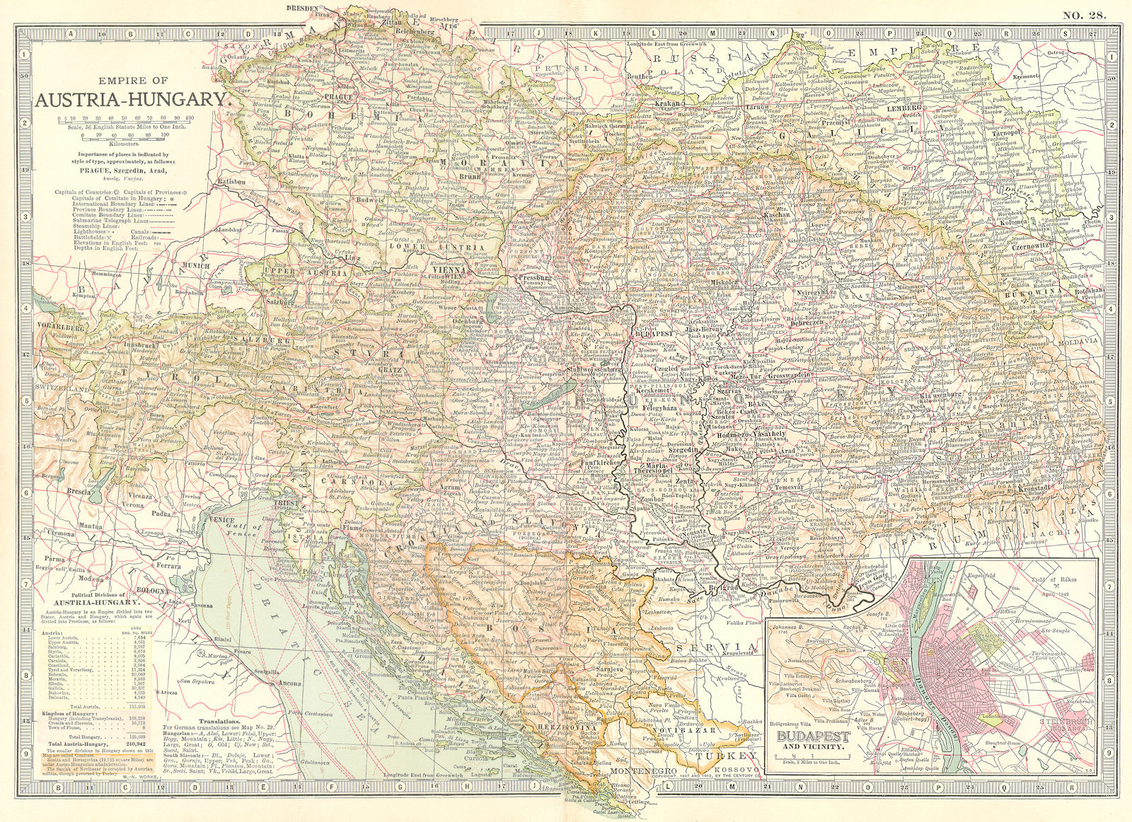 AUSTRIA-HUNGARY. Empire; Budapest; Bosnia Croatia Slavonia Dalmatia 1903 map