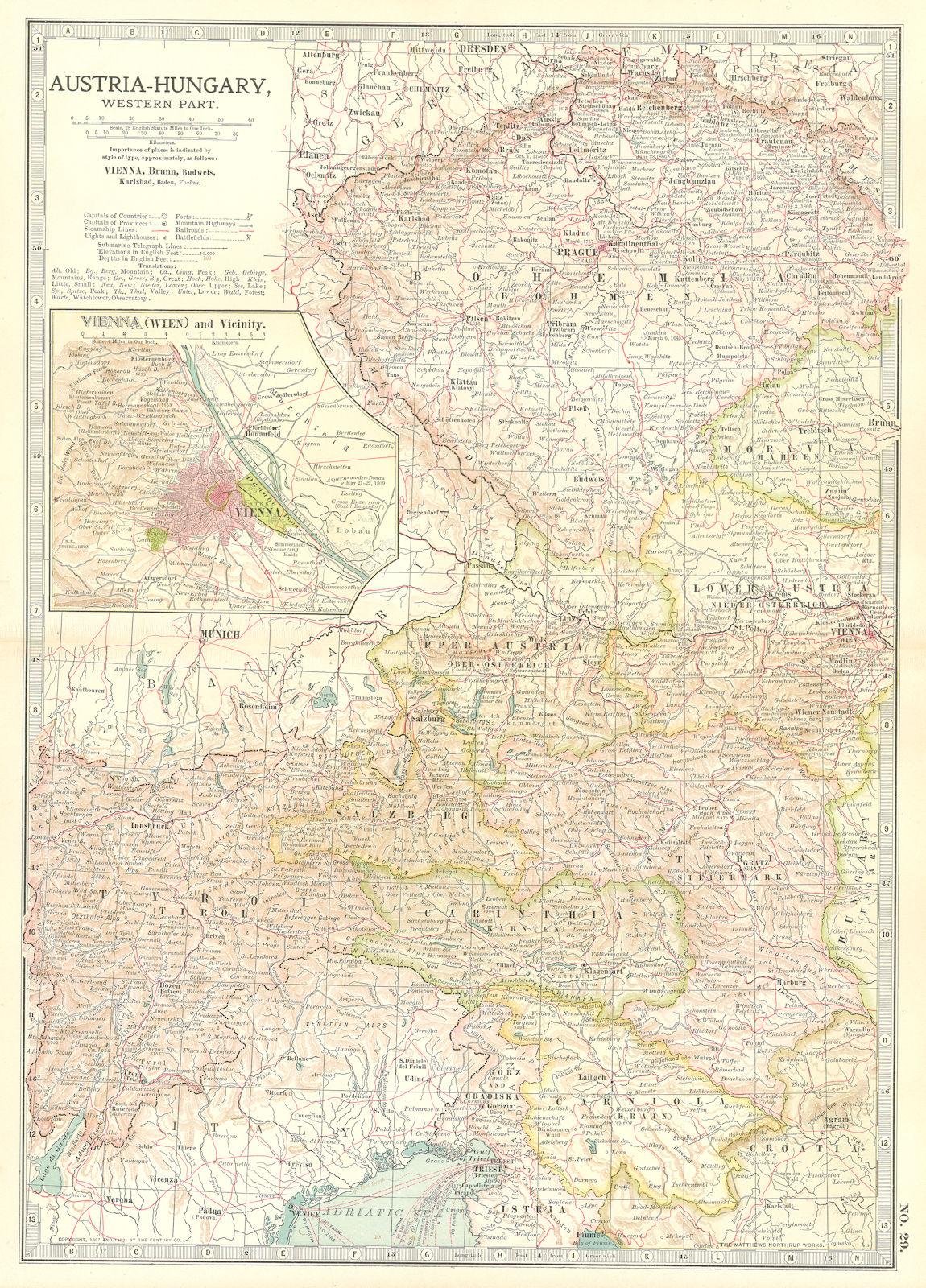 AUSTRIA-HUNGARY WEST. Bohemia Tyrol Styria Carinthia; Vienna Wien 1903 old map