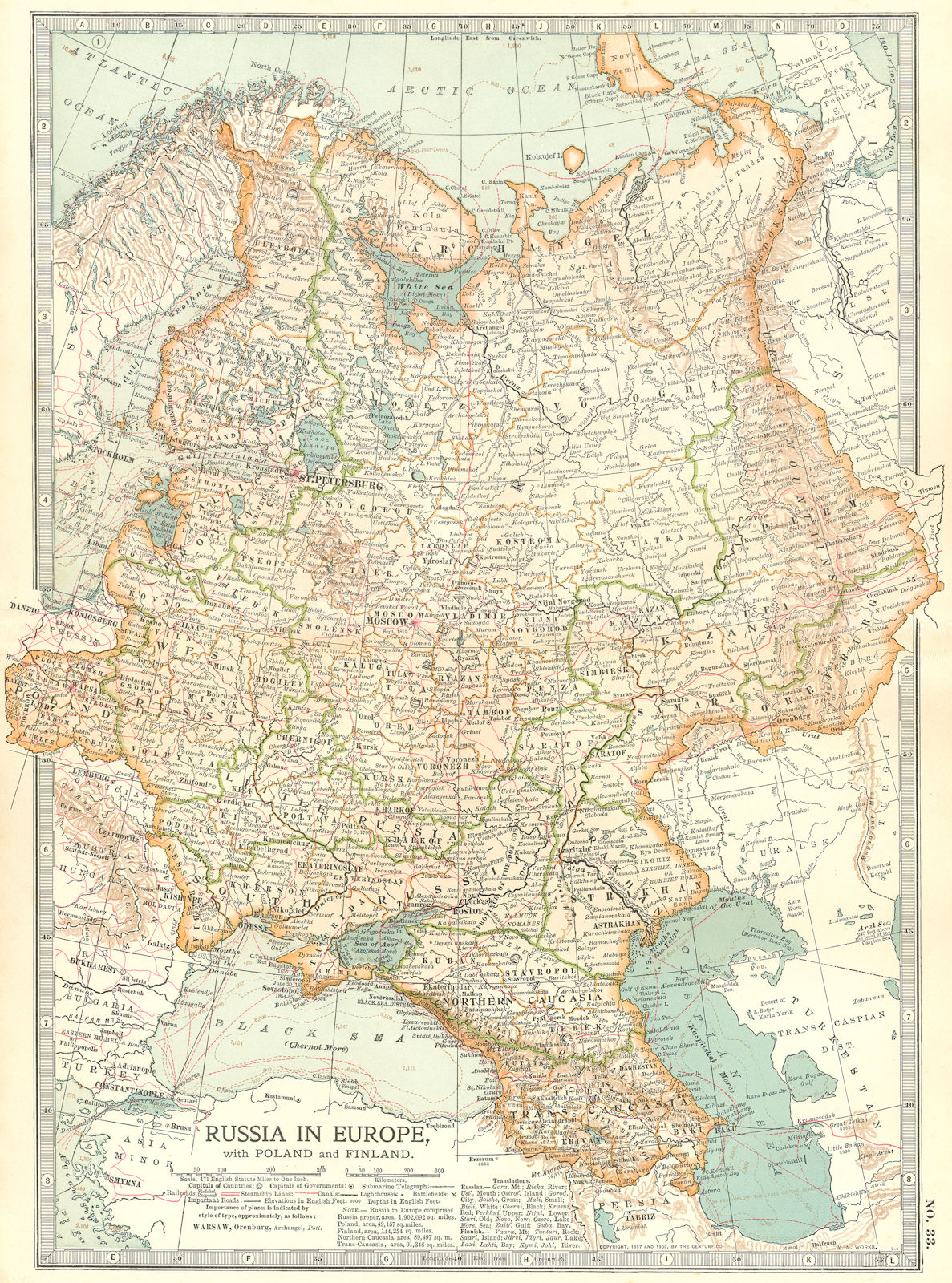 RUSSIA. In Europe with Poland & Finland; Caucasus, Georgia, Ukraine 1903 map