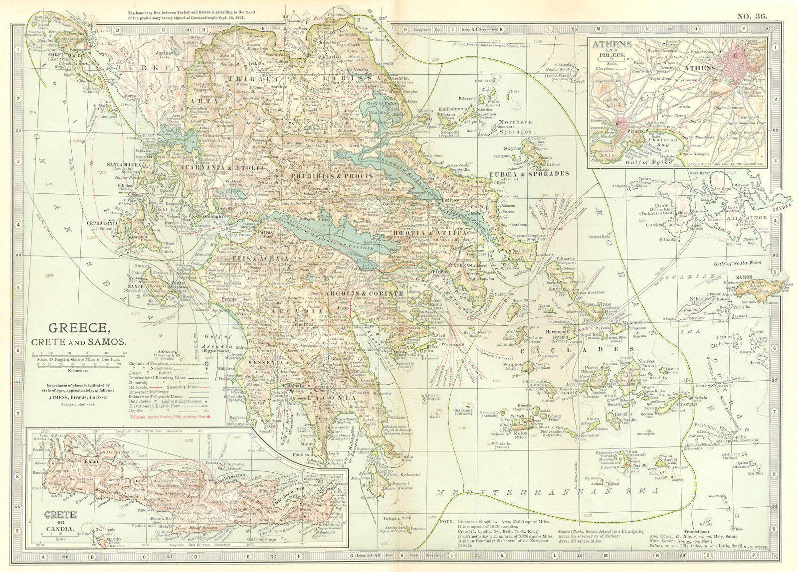 GREECE.Greco-Turkish war 1897,Greek revolution 1821-27 battles/dates 1903 map