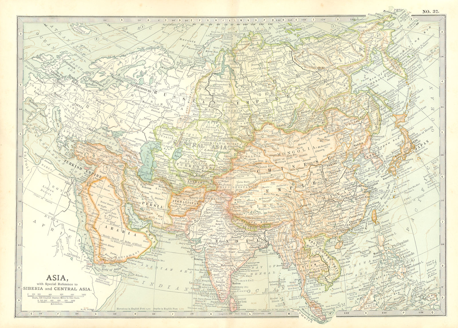 ASIA. Siberia Central China India Arabia Indochina Siam Japan Persia 1903 map
