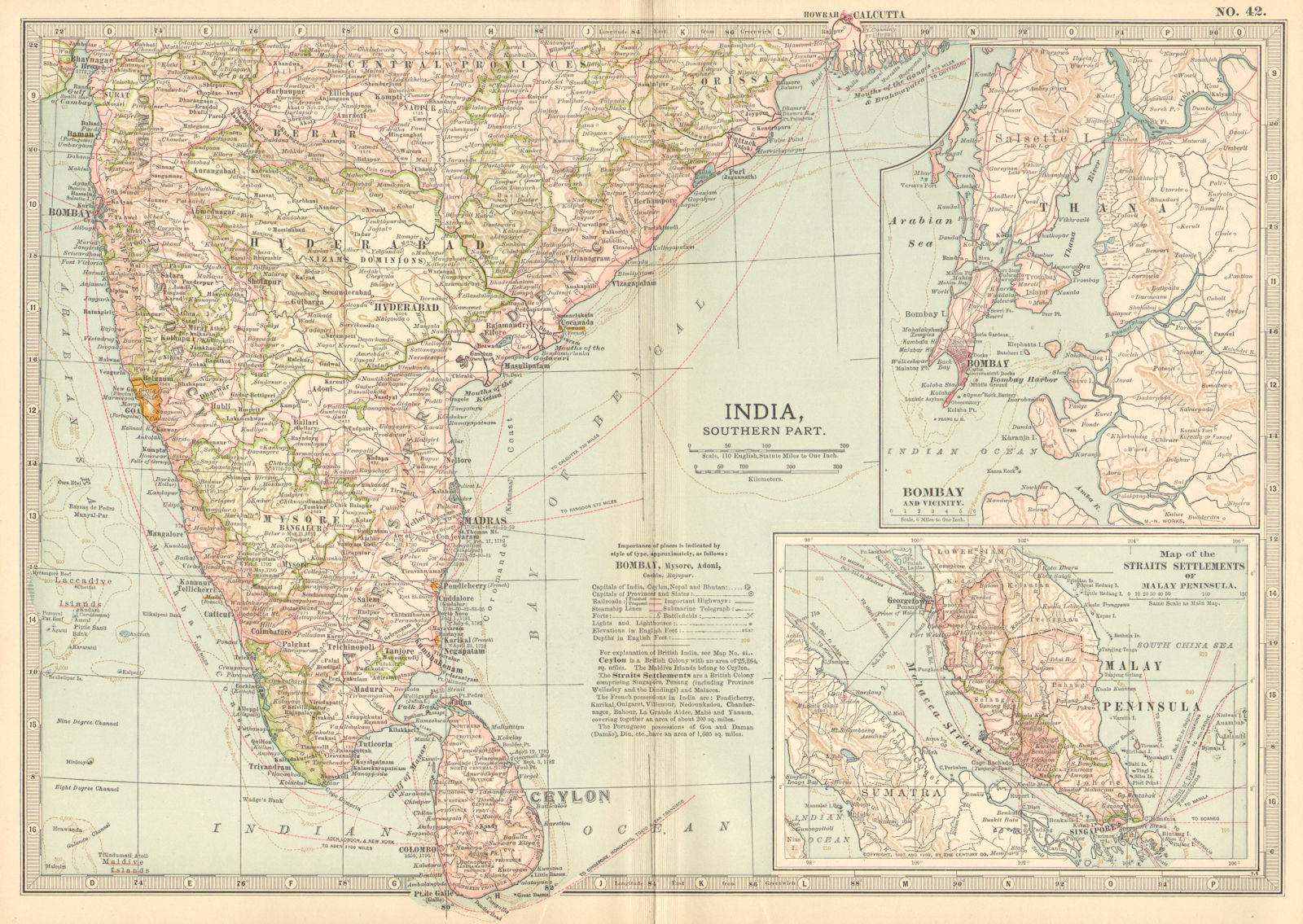 INDIA SOUTH CEYLON. Bombay Malaysia Singapore.Shows key battles/dates 1903 map