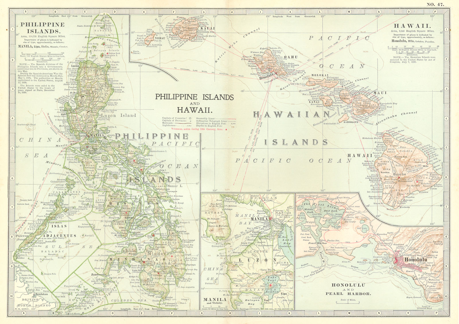 PHILIPPINES & HAWAII. inset Honolulu Pearl Harbor Manila 1903 old antique map