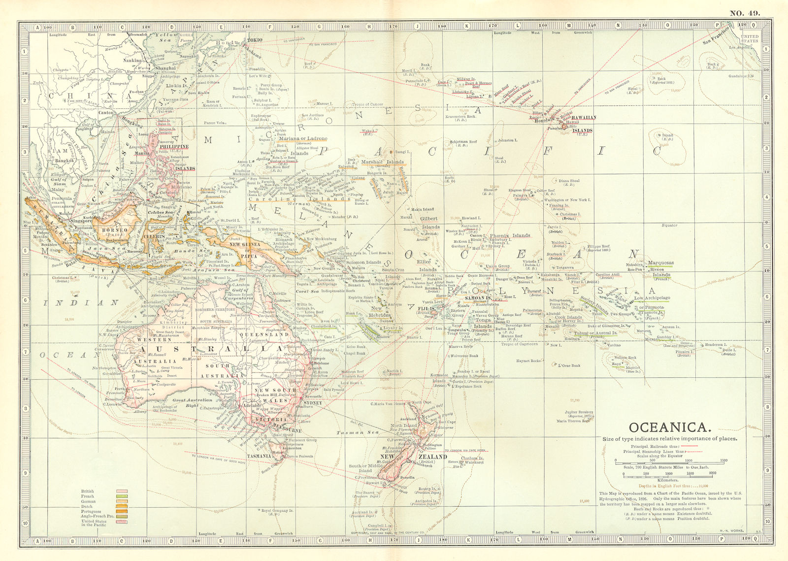 OCEANIA.Pacific. British French German Dutch Portuguese US colonies 1903 map