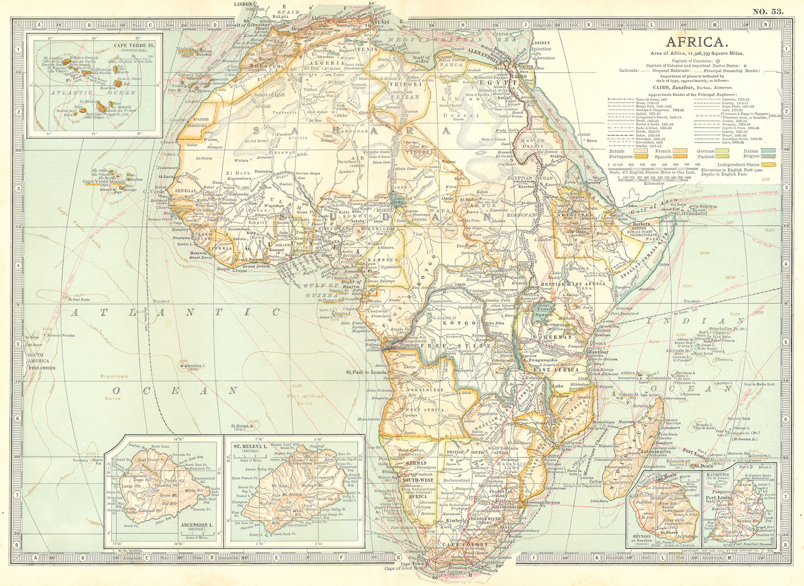 Associate Product AFRICA. Cape Verde, Mauritius, Reunion, Ascension, St Helena islands 1903 map