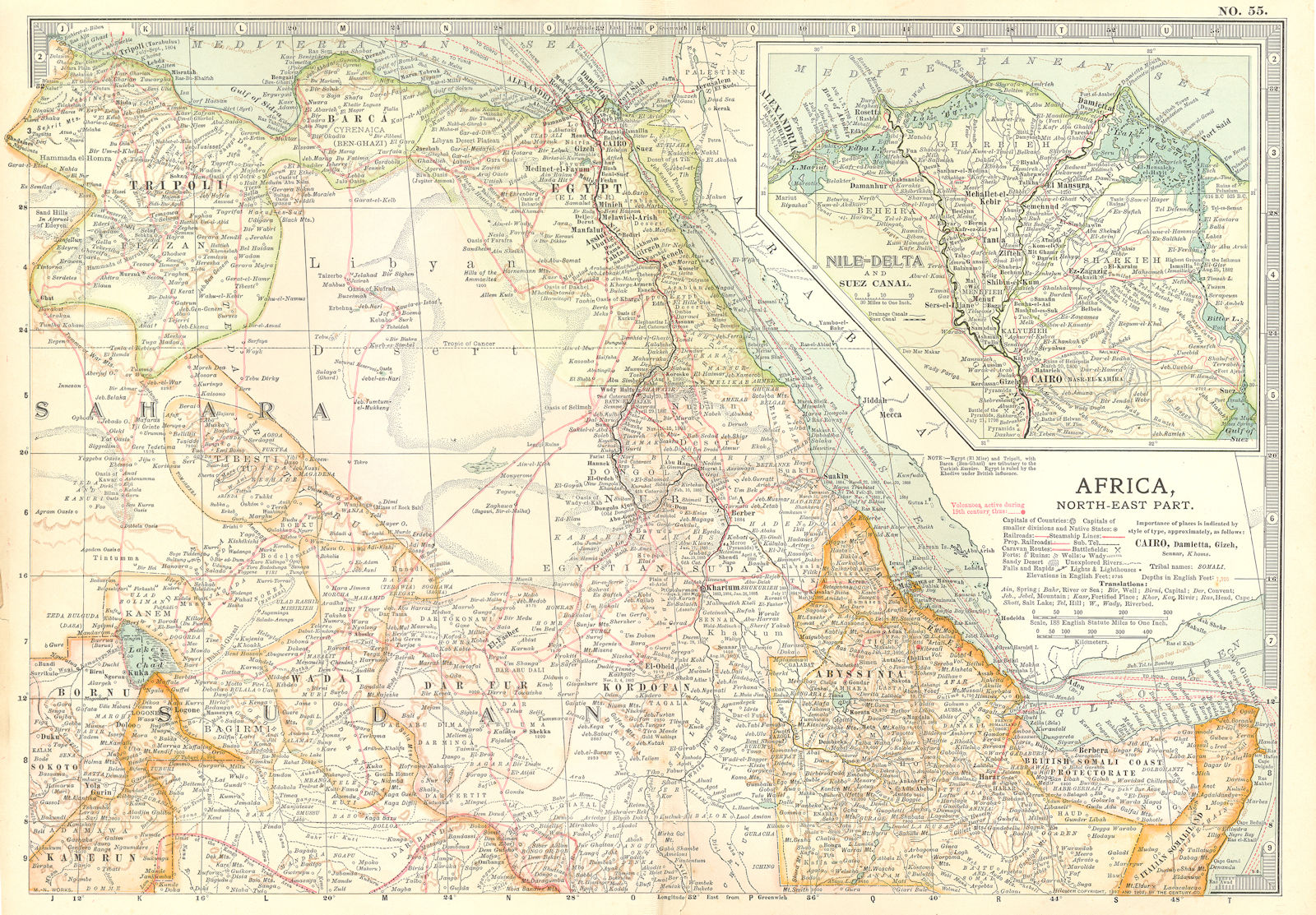 AFRICA.Egypt Ethiopia Sudan Nile Delta.w/ 18/19C battlefields/dates 1903 map