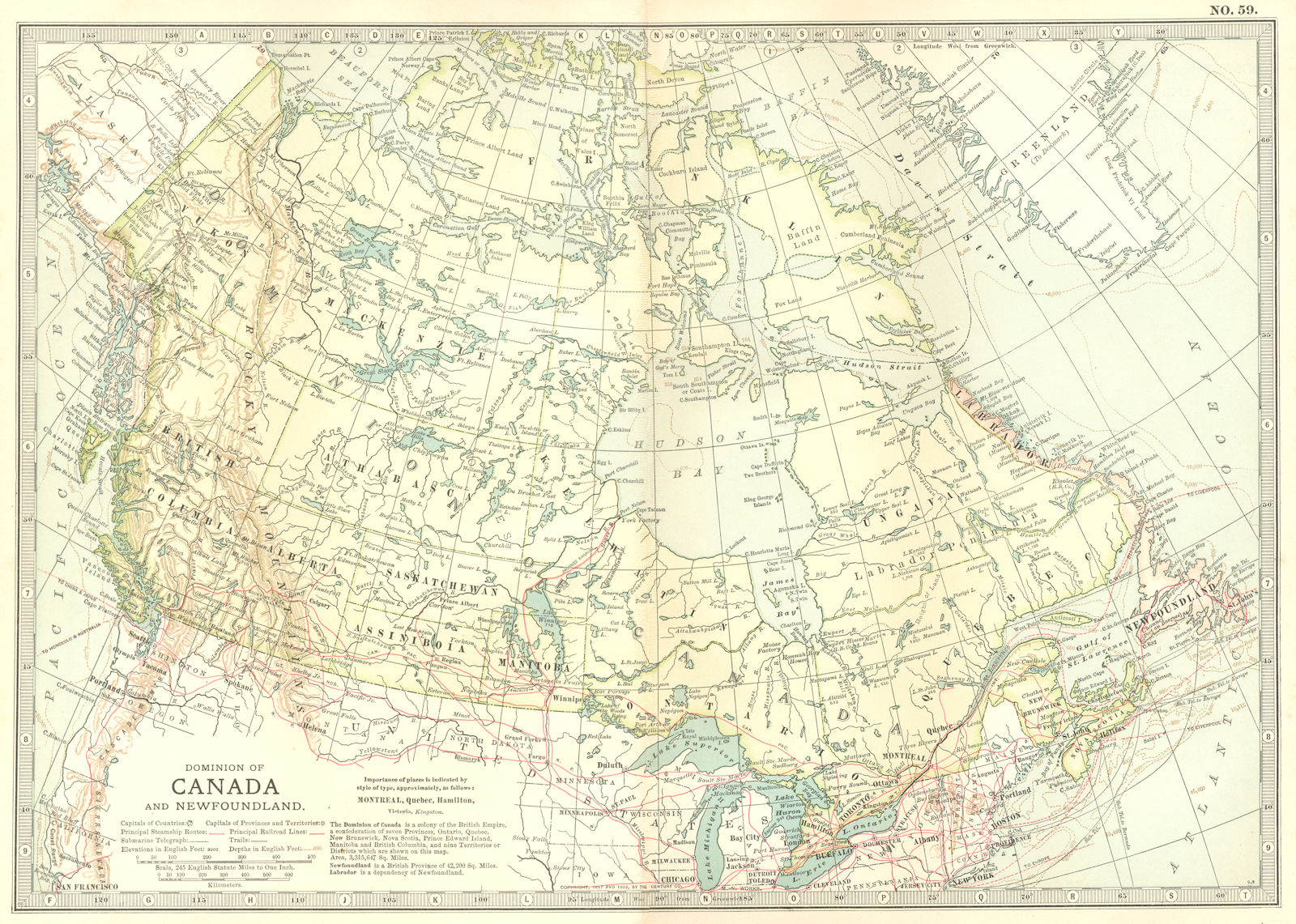 Associate Product CANADA. Dominion of & Newfoundland. Trails Railroads Steamship lines 1903 map