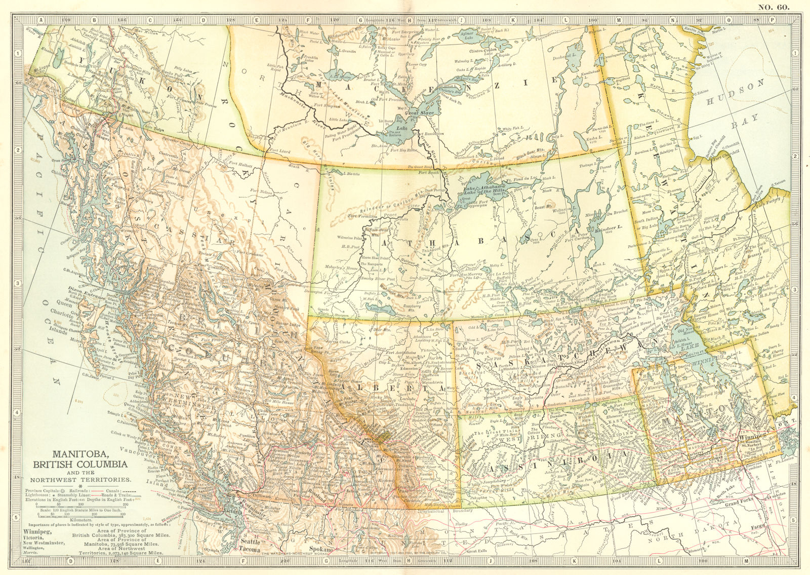 CANADA.British Columbia Alberta Saskatchewan Athabasca Assiniboia MB 1903 map