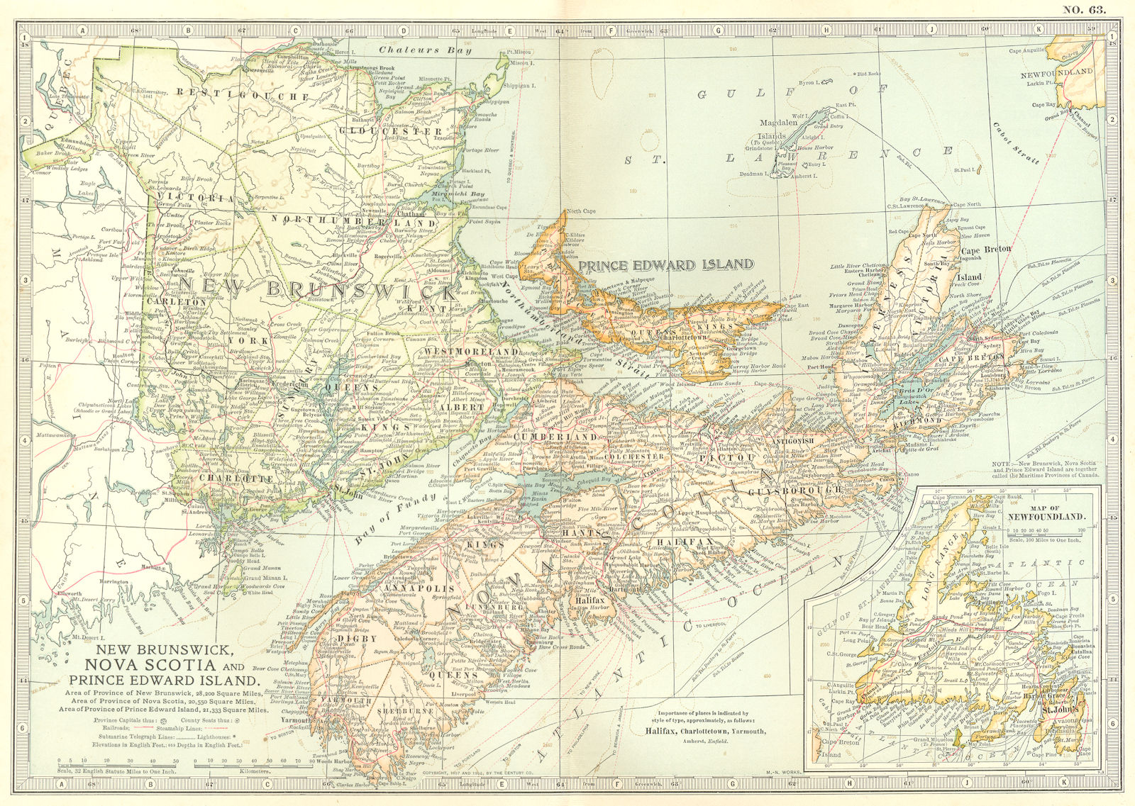 CANADA. New Brunswick Nova Scotia Prince Edward Island Newfoundland 1903 map